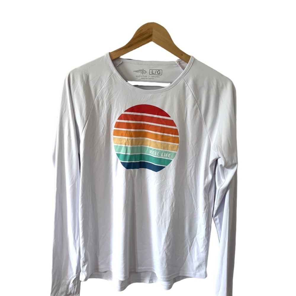 Women's White Long Sleeve Tee with Colorful Graphic